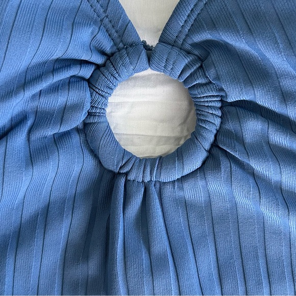 DAVINA Women’s 1-Piece Swimsuit Ribbed Blue Key-Hole Open Tie-Back Light Bra M - Picture 6 of 11